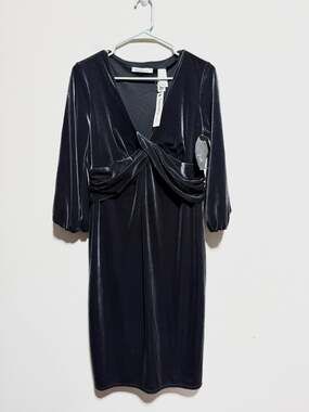 Laundry By Design Gunmetal Velour Twist-Front Midi Dress